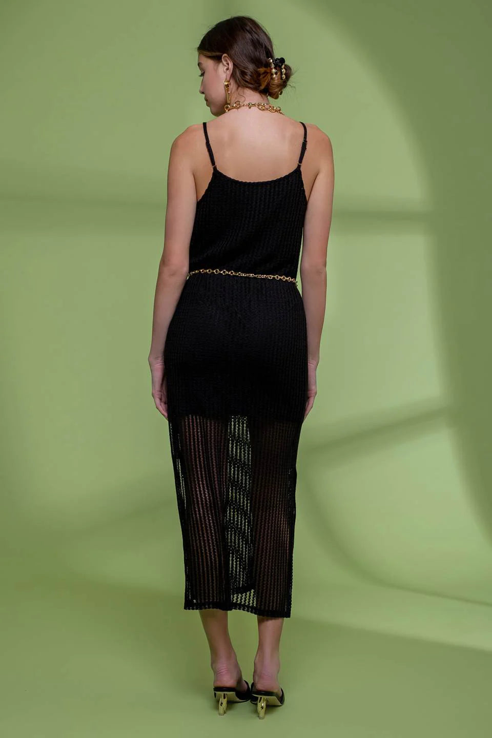 Split Hem Sheer Crochet Midi Dress