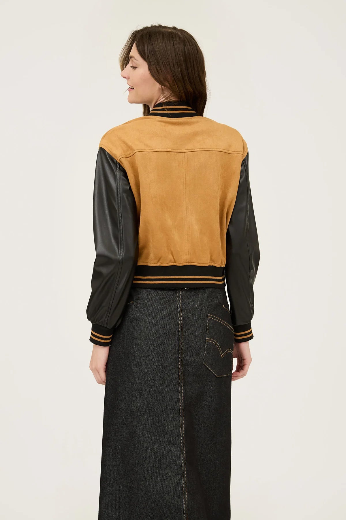 Colorblock Suede Bomber Jacket