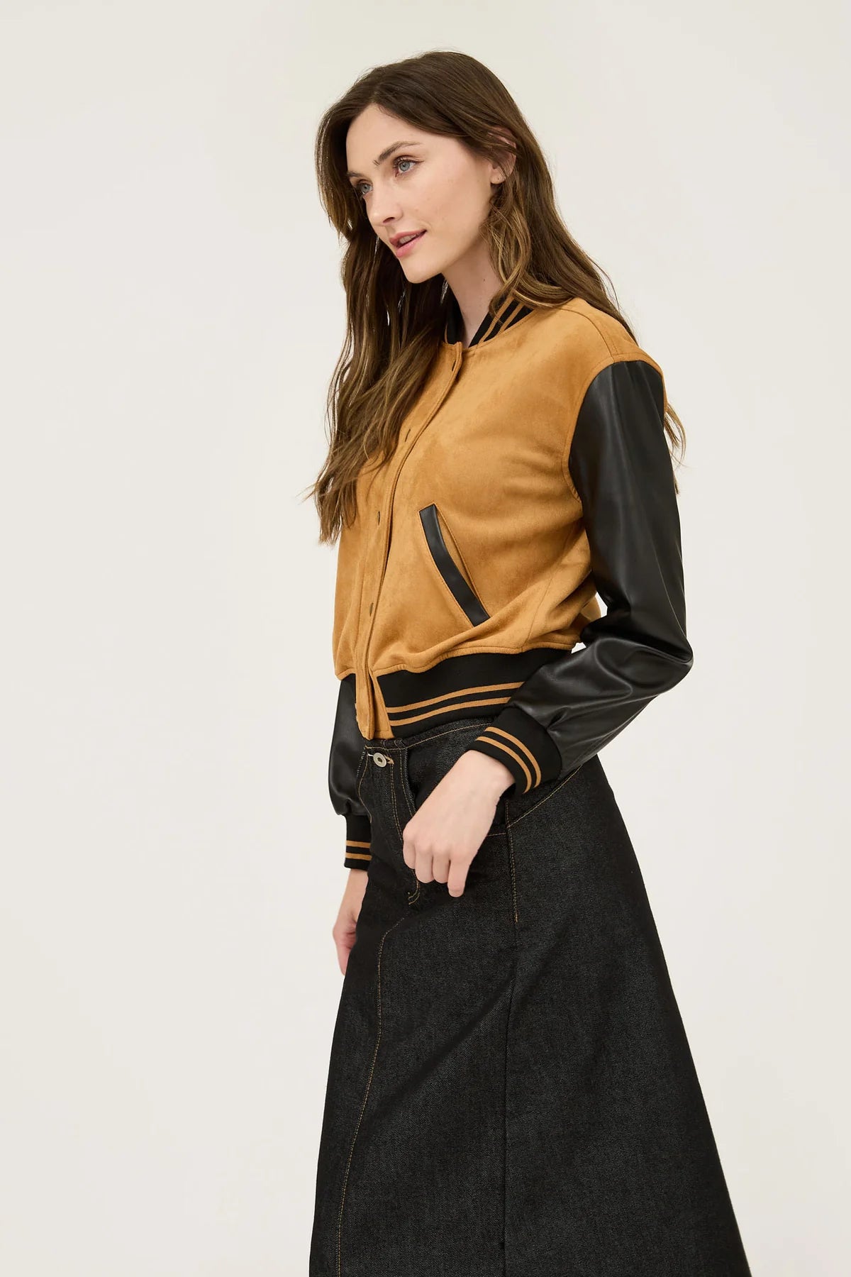Colorblock Suede Bomber Jacket