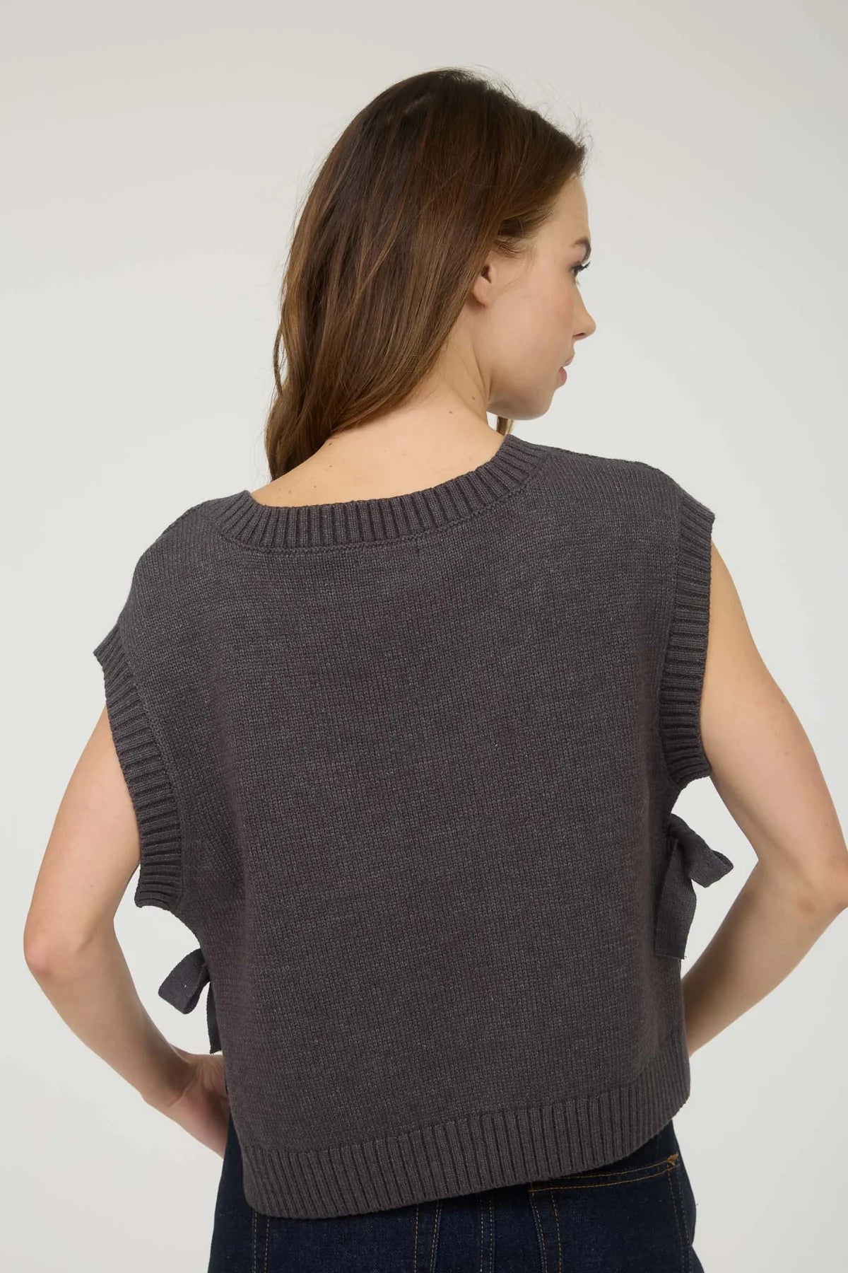 Cable Knit V Neck Side Tie Sweater Vest