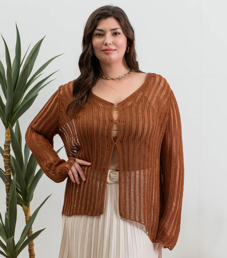 Plus Size Crochet Knit Cardigan