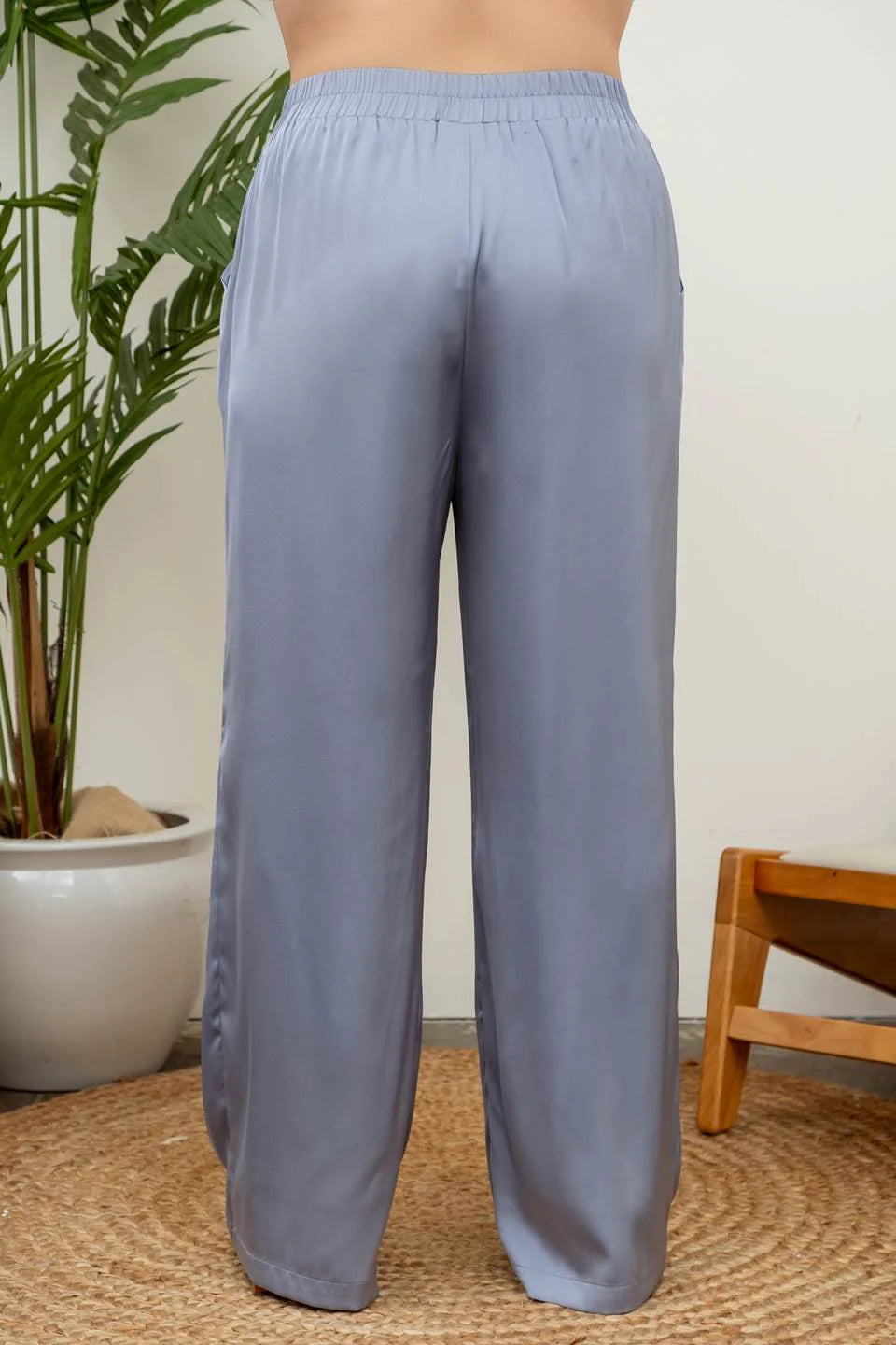 Plus Satin Wide Leg Pants Blue
