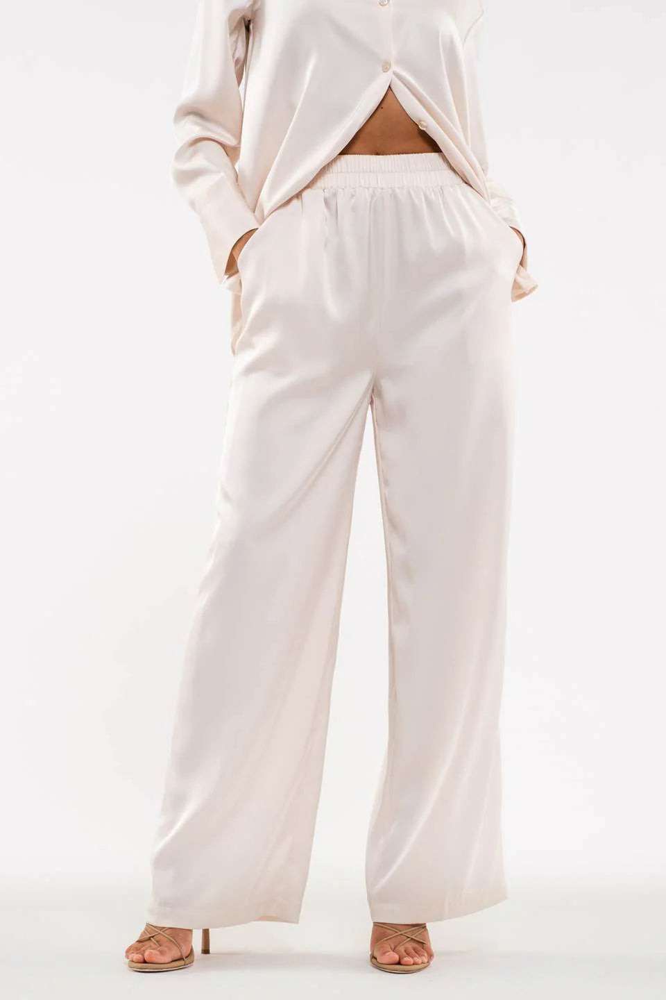 Solid Satin Wide Leg Pants Champagne