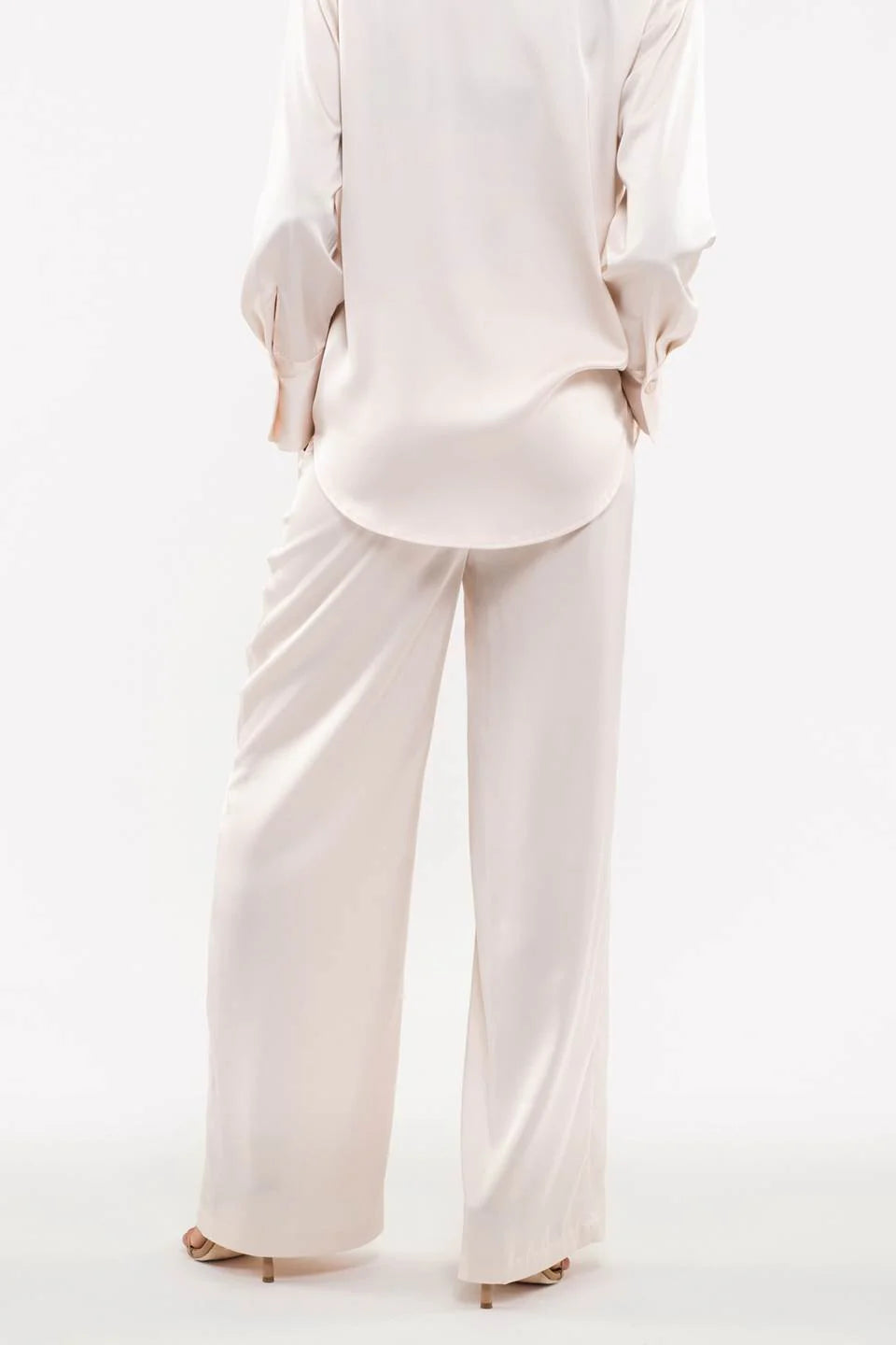 Solid Satin Wide Leg Pants Champagne