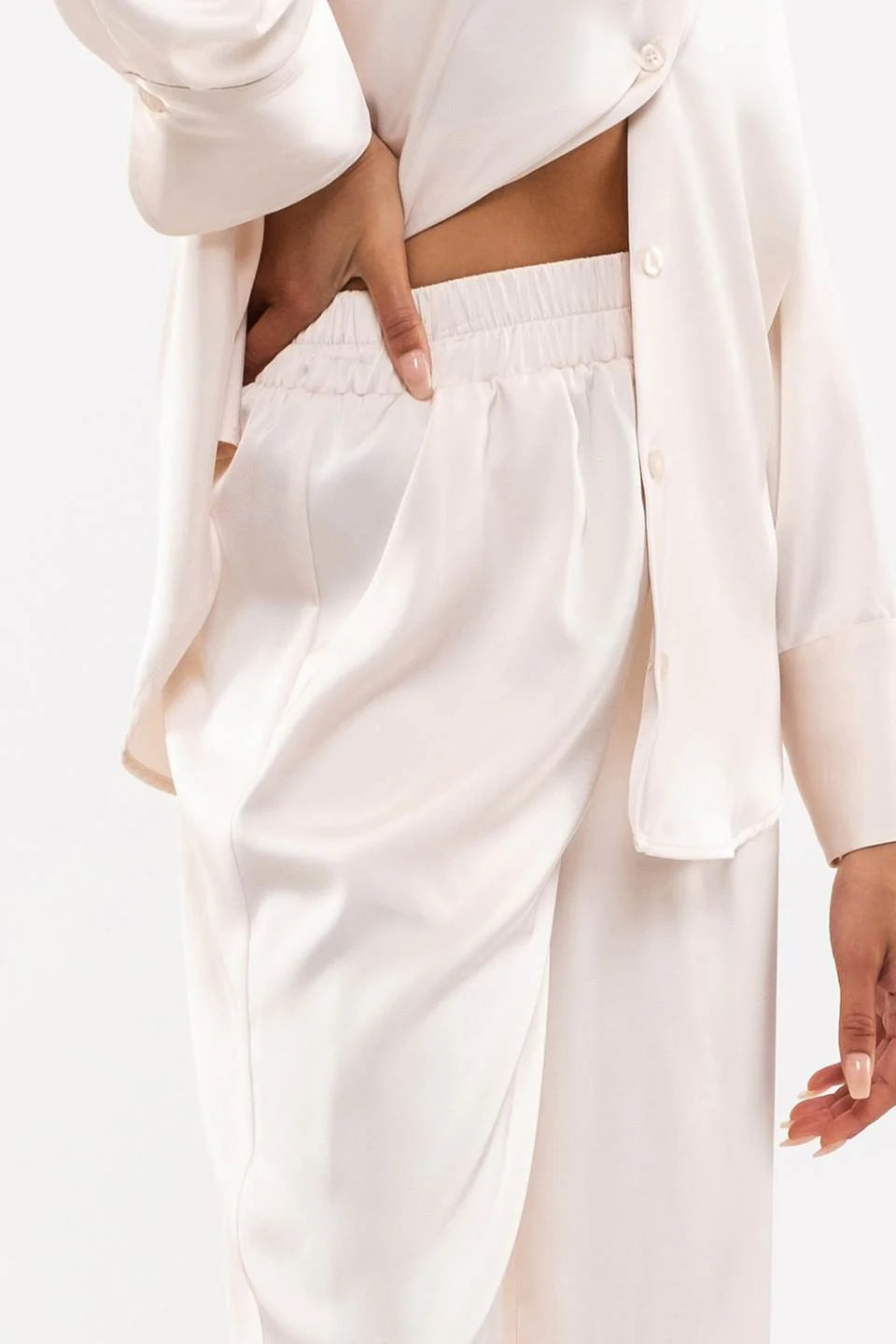 Solid Satin Wide Leg Pants Champagne