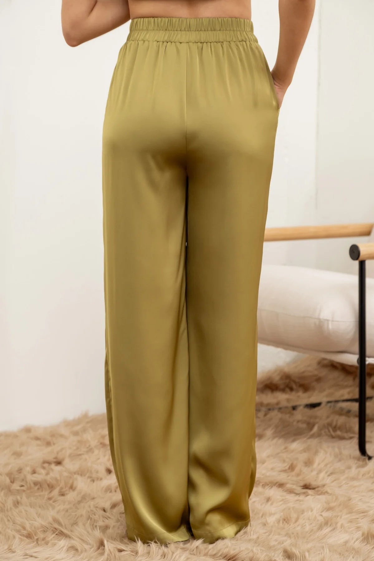 Plus Satin Wide Leg Pants Olive