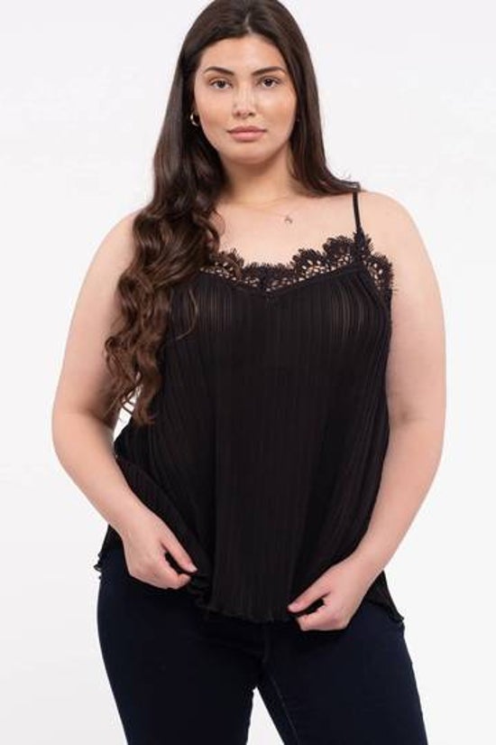 Plus Size Black Eyelash Lace Tank