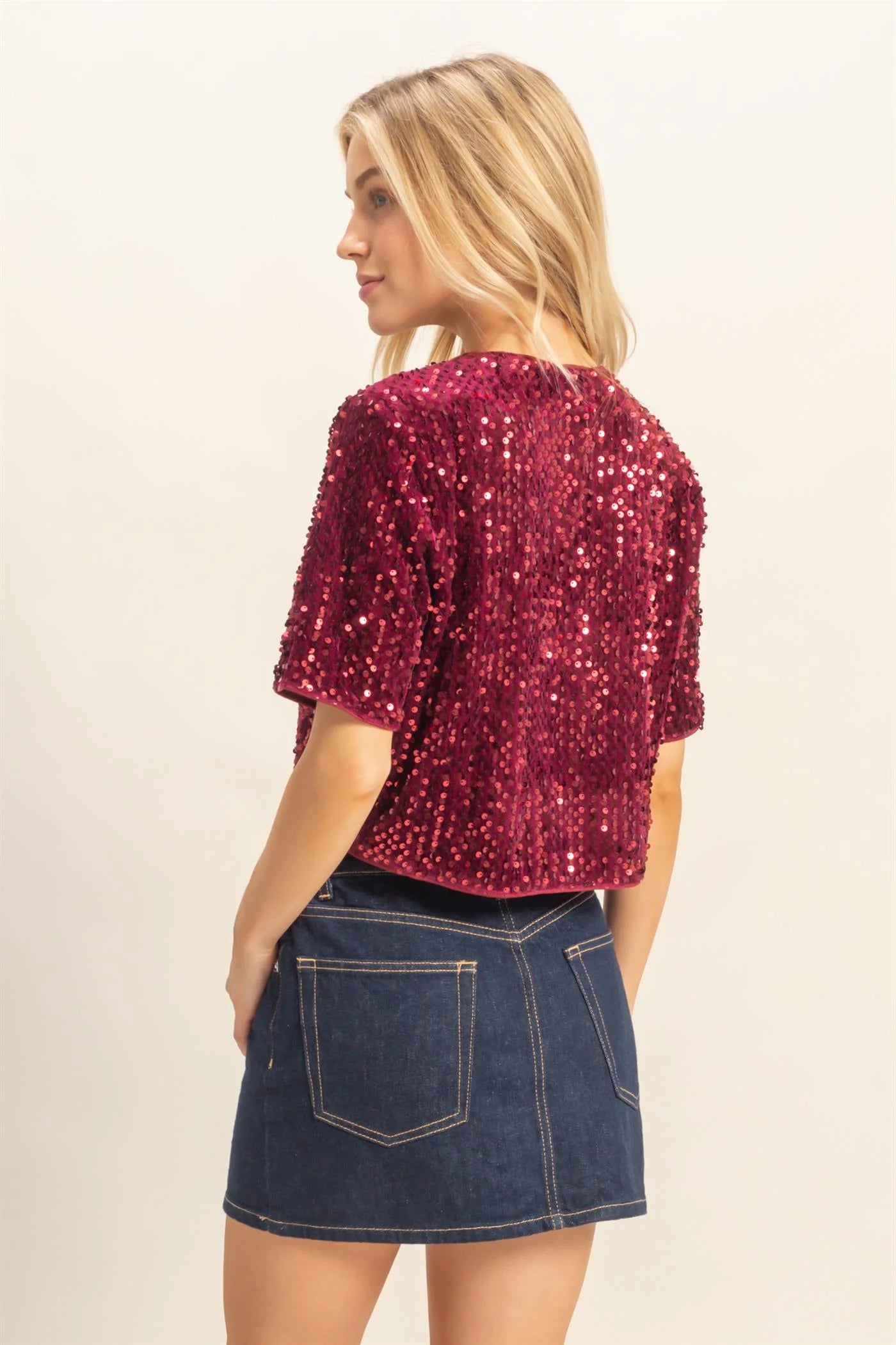 Sequin Crop Top with Ties