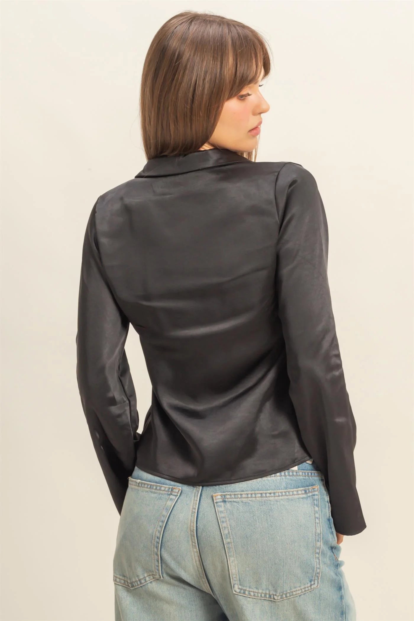 Chic Satin Tie Front Blouse
