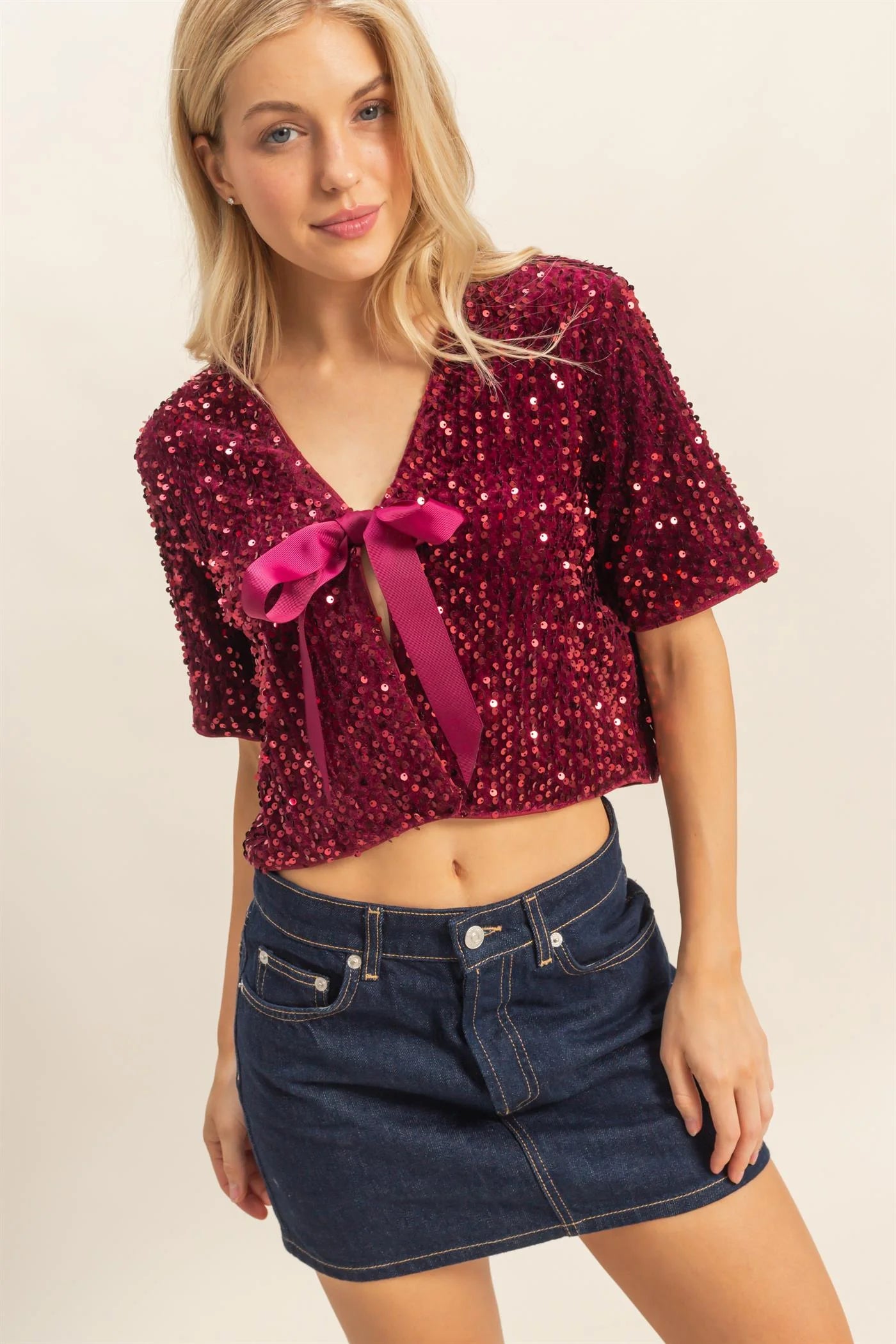 Sequin Crop Top with Ties