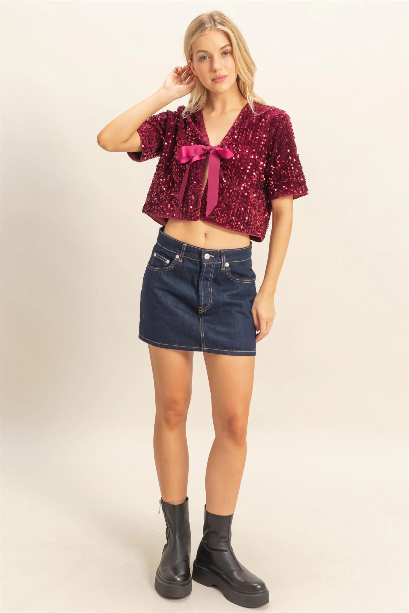 Sequin Crop Top with Ties