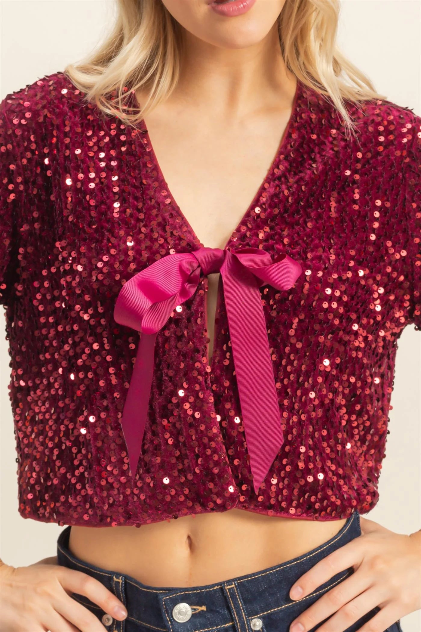 Sequin Crop Top with Ties