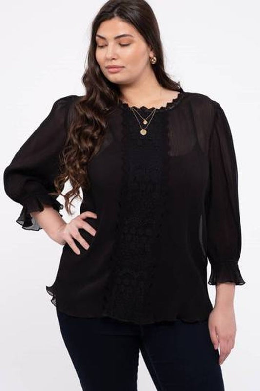 Plus SIze Black Lace Mock Neck Top