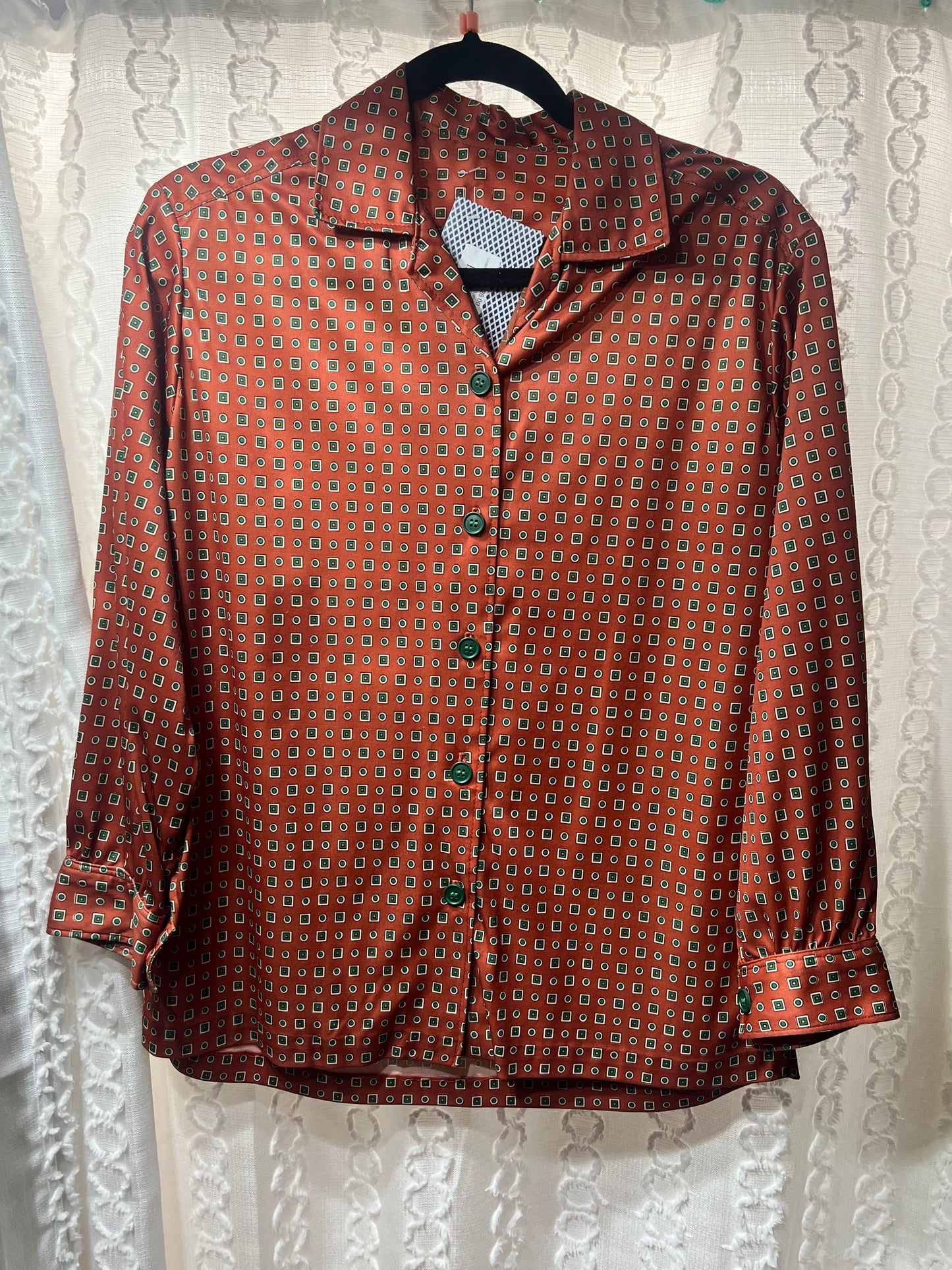 Copper and Green 1970's Button Down Top