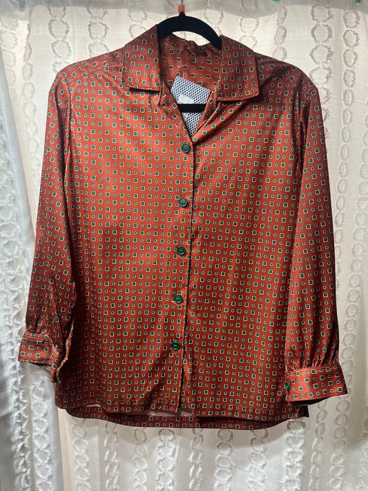 Copper and Green 1970's Button Down Top