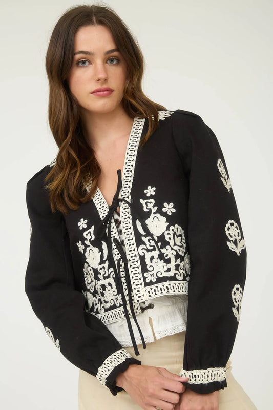 Embroidery Detail Long Sleeve Jacket