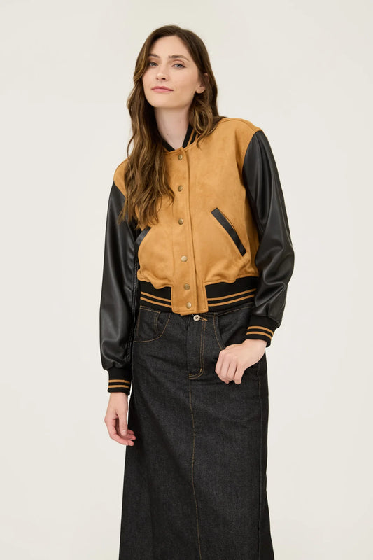 Colorblock Suede Bomber Jacket