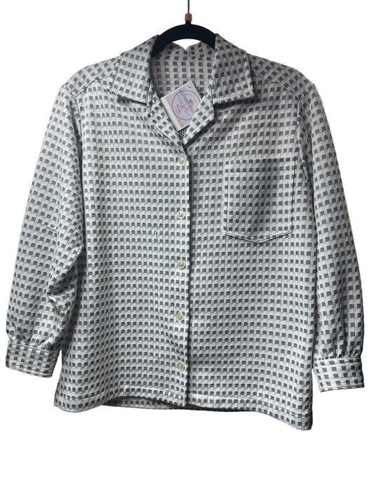 White and Gray 1970's Polyester Top