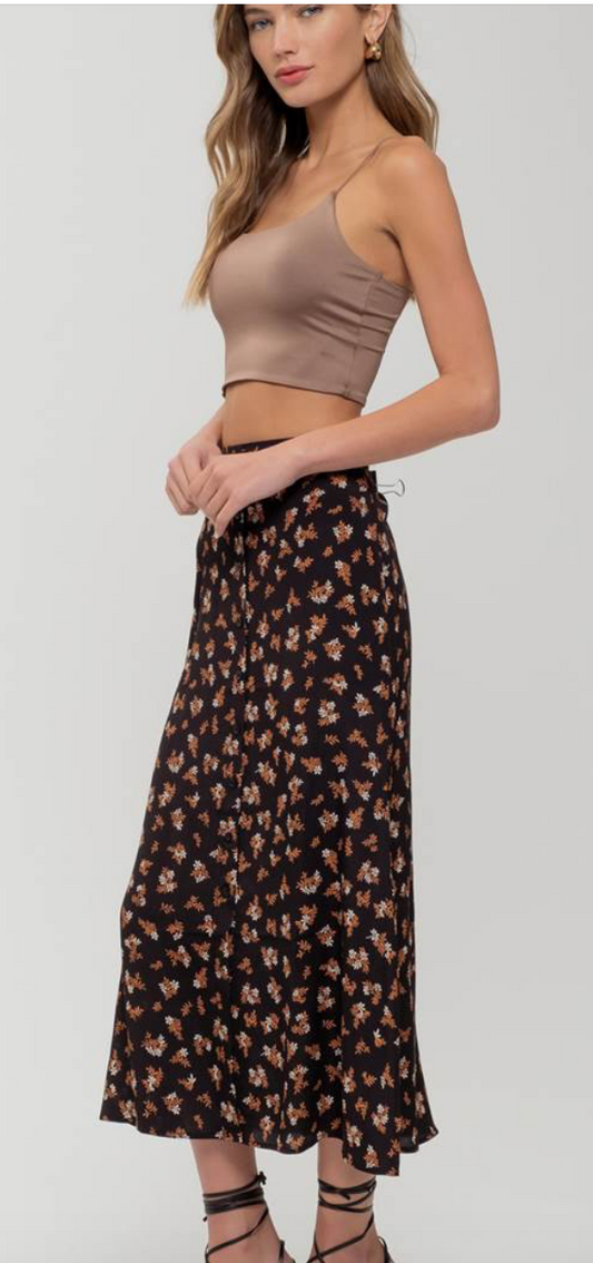 Floral Button Front Midi Skirt