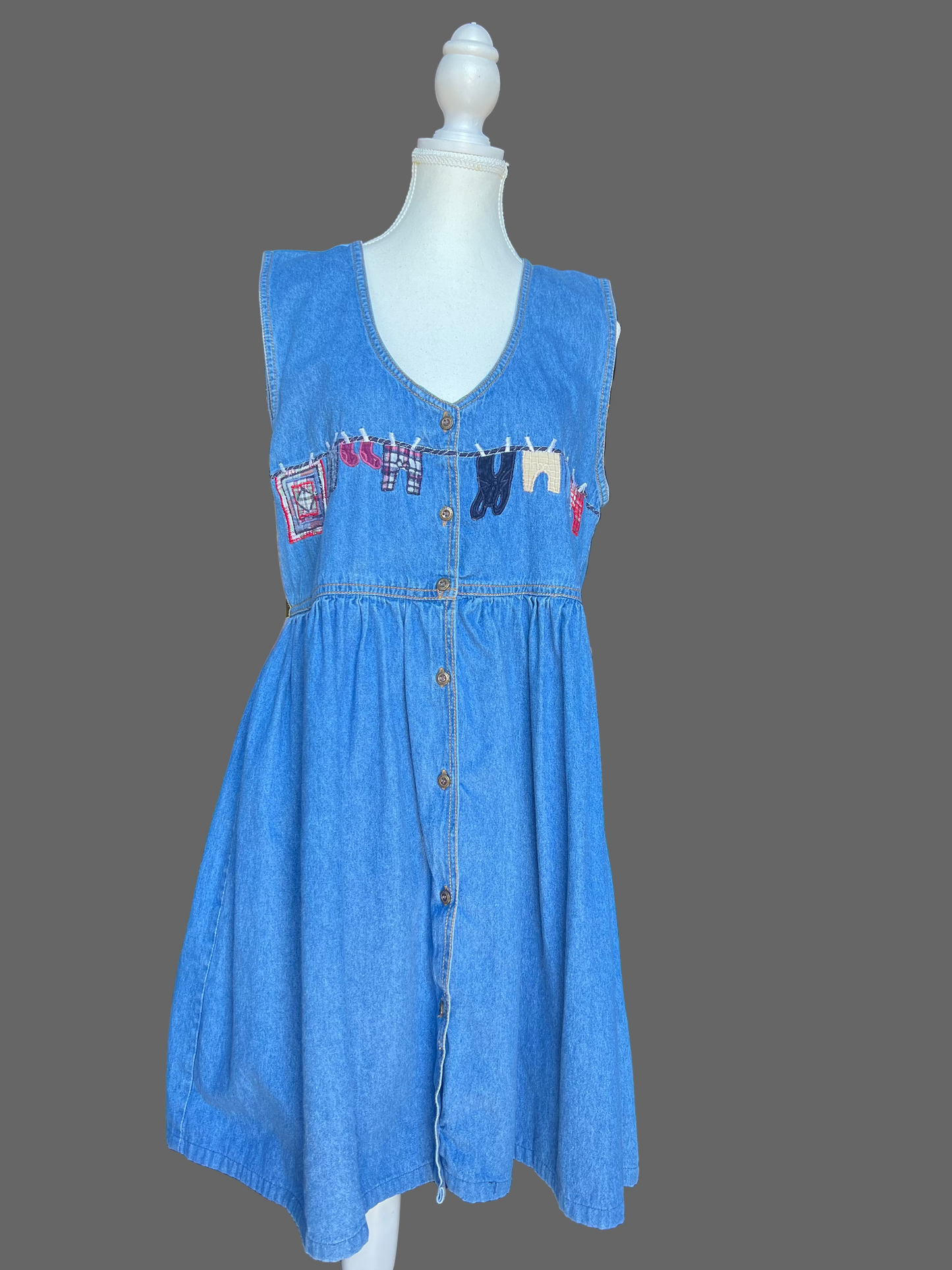 Way To Go Denim Clothesline Apron Dress