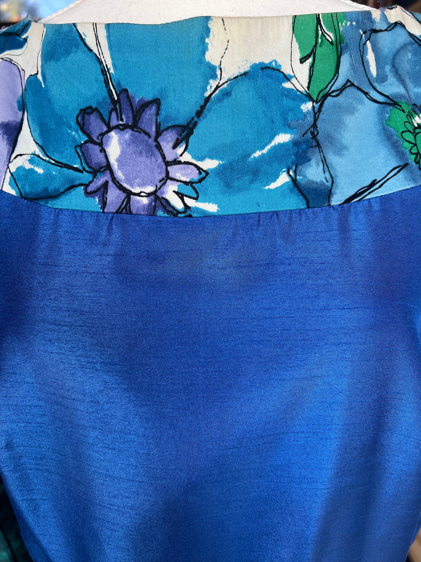 Blue and Floral Hand-sewn Midi Dress