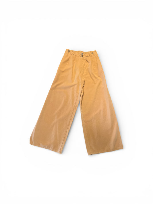 Brown Wide Leg Pants with Button Details
