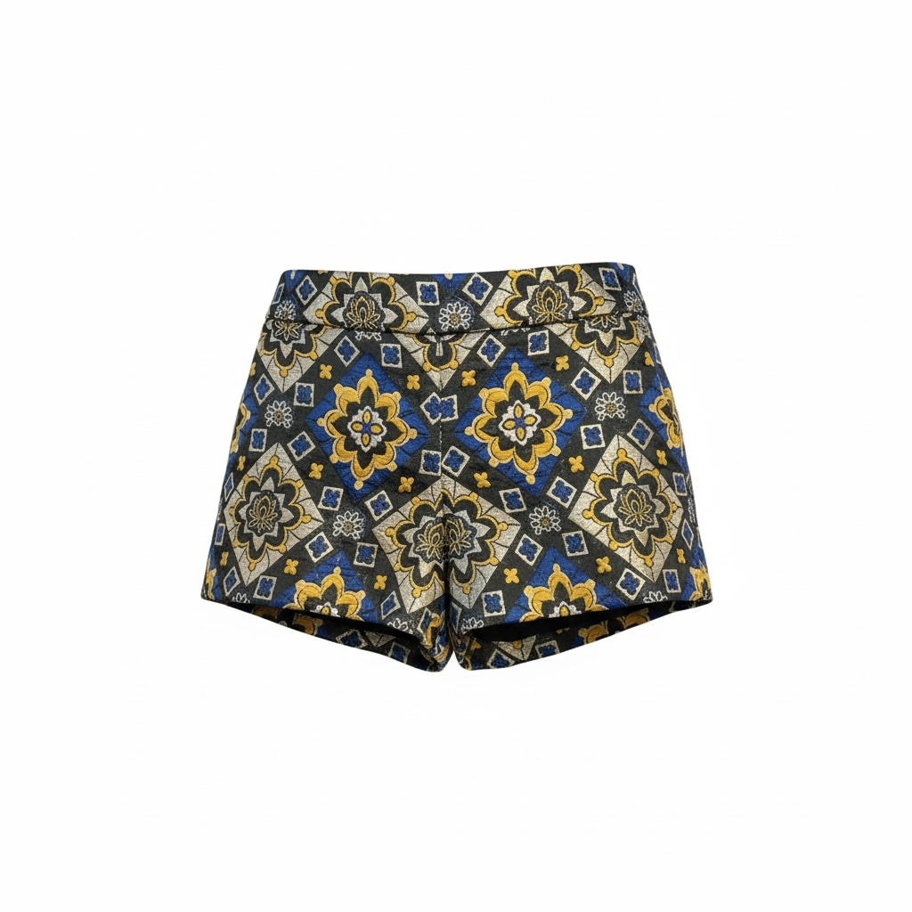 Loft Blue Black and Gold Brocade Short