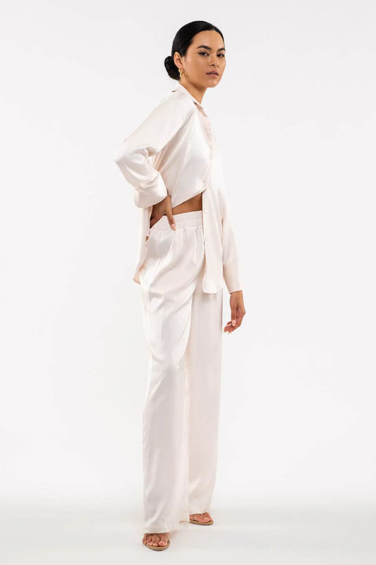 Solid Satin Wide Leg Pants Champagne