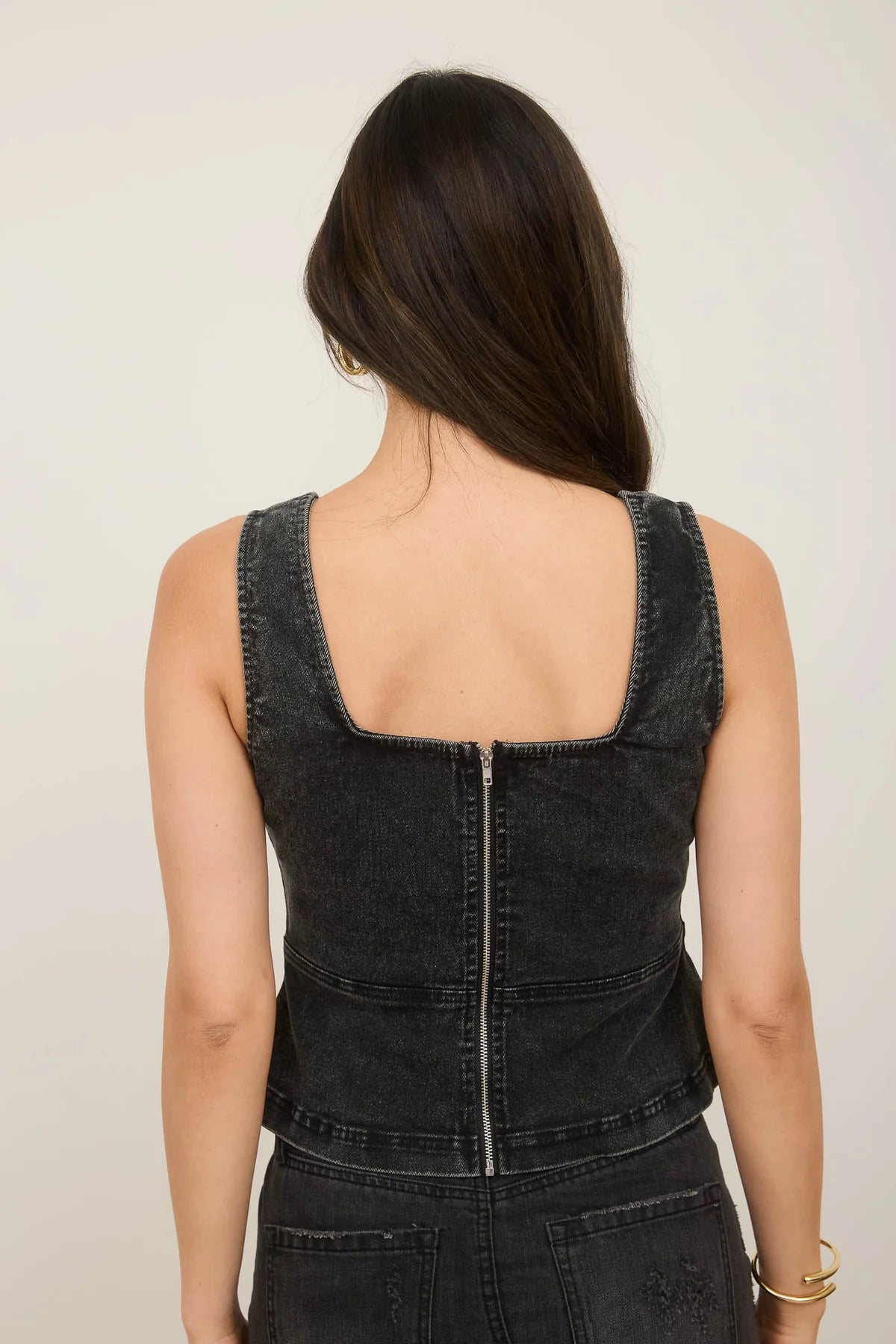 Lace Up Front Sleeveless Denim Top