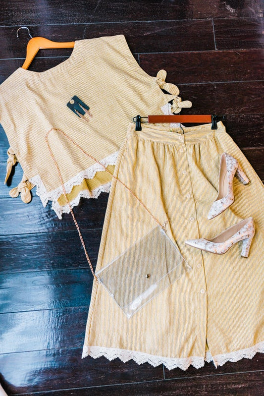Striped Midi Button Front Skirt