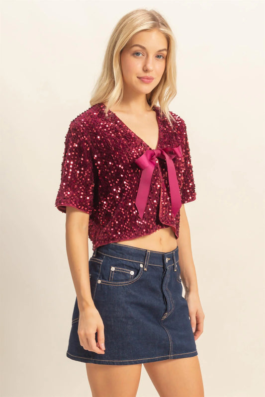 Sequin Crop Top with Ties